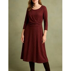 Talbots XL Red Marled Knit Faux Wrap Midi Dress 3/4 Sleeve Classic Cottagecore